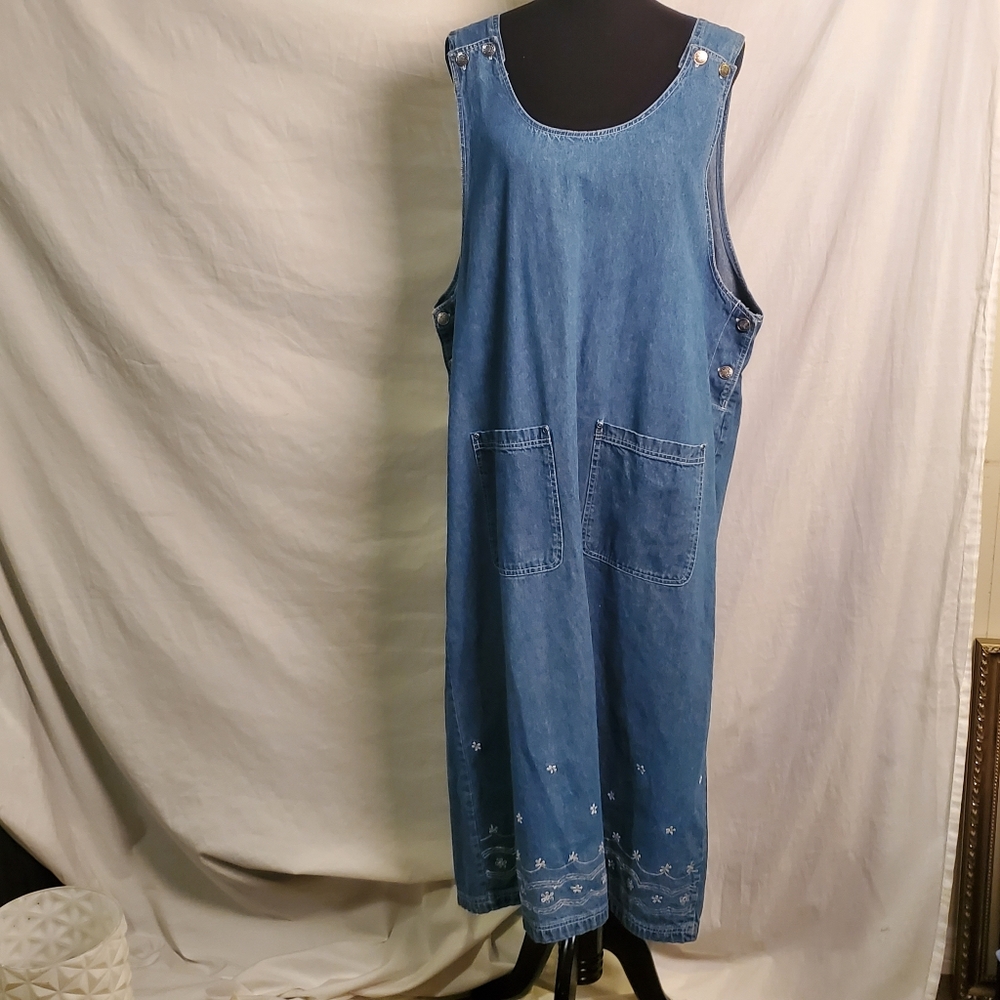 Floral embroidered Denim Painter Gardening Smock Maxi Dress
